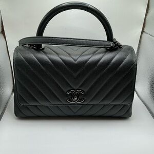 Chanel Black Chevron Leather Satchel